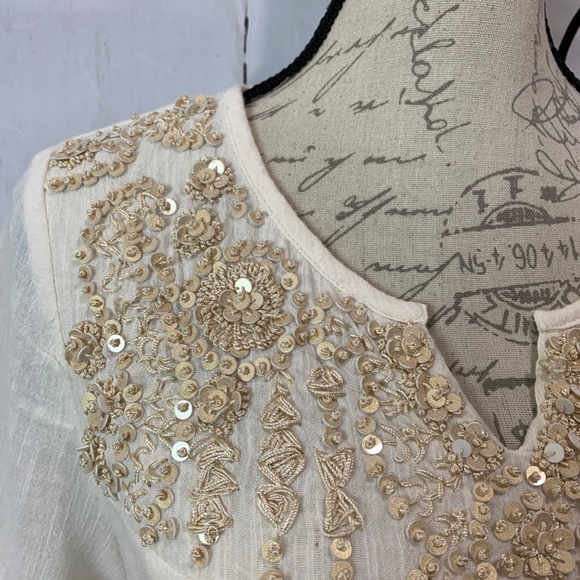 Sundance Sequined Clotilde Tee Small XS Ivory - Picture 2 of 9